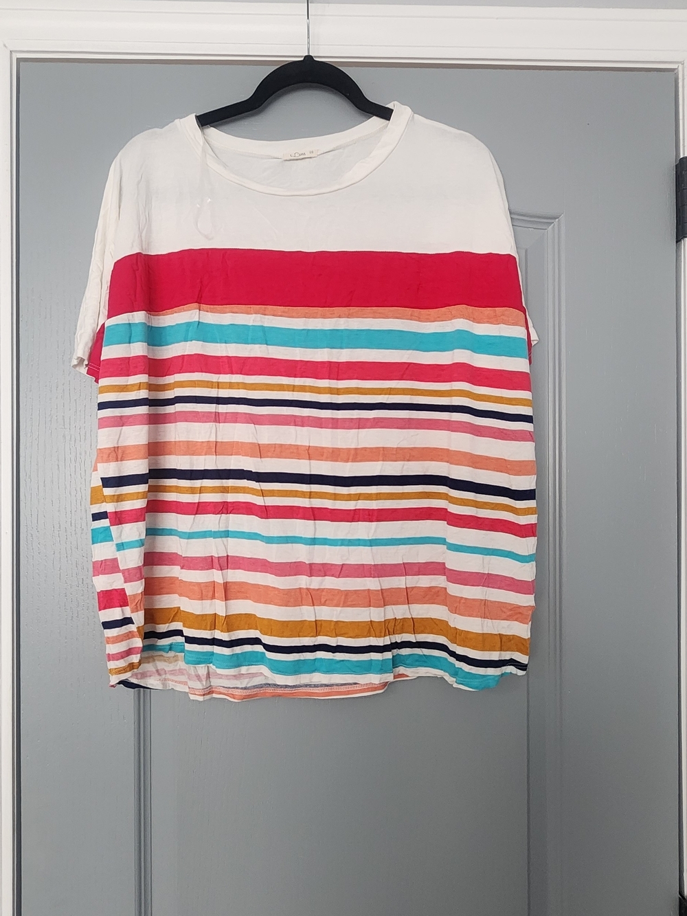 Striped Multicolor Cotton Tee - White Base with Rainbow Stripes